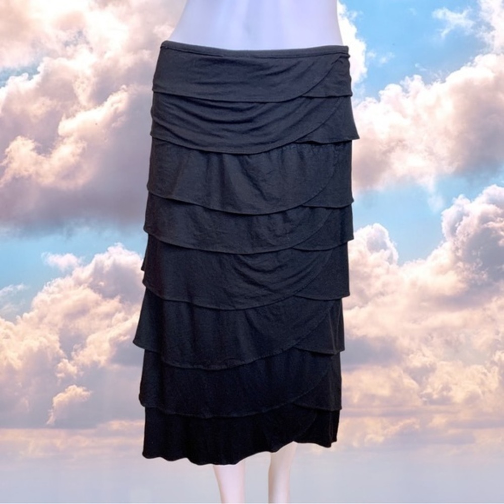 ZASHI Ruffle Black Midi Skirt Size Large - Picture 3 of 11
